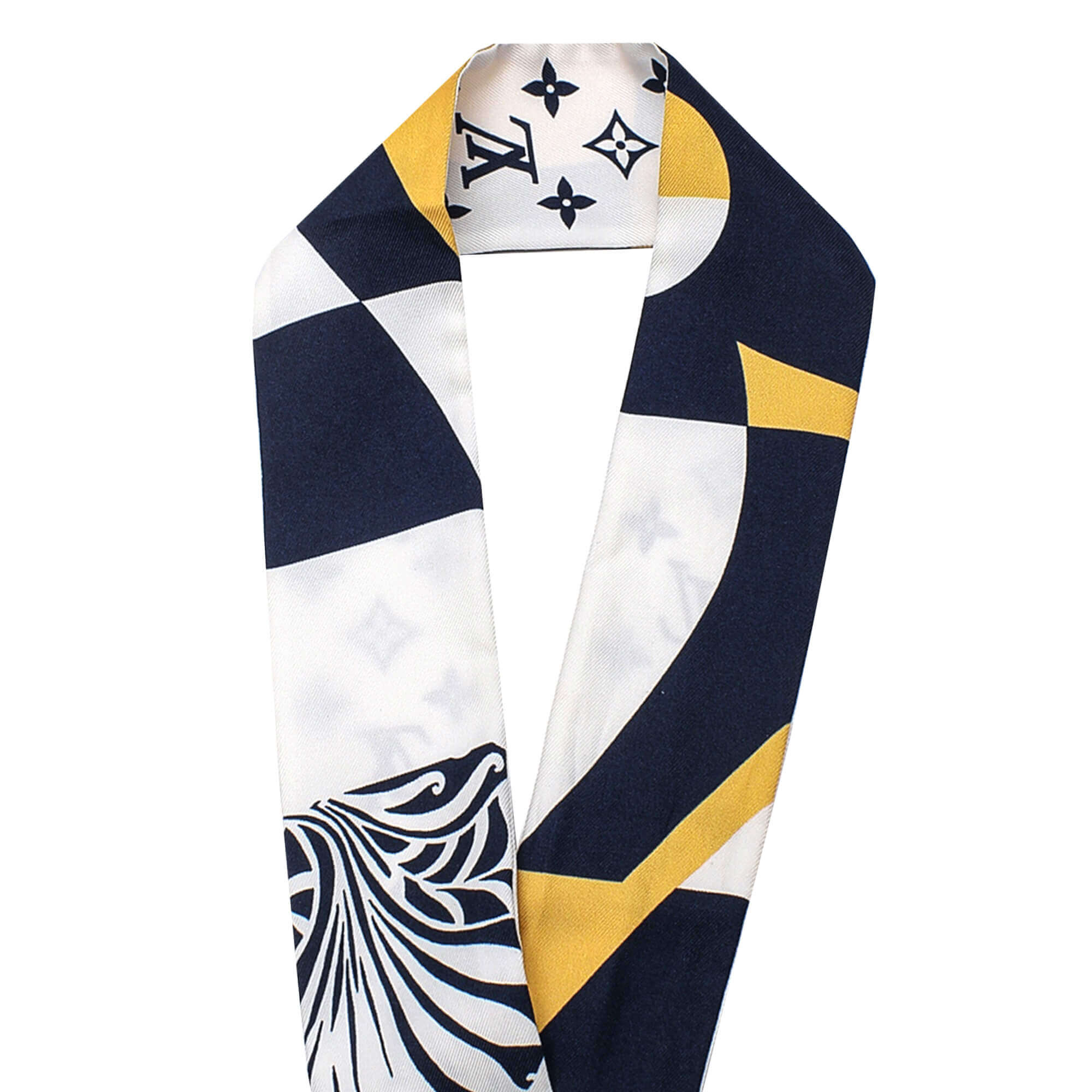 Louis Vuitton White And Navy Silk Monogram Print Twilly 